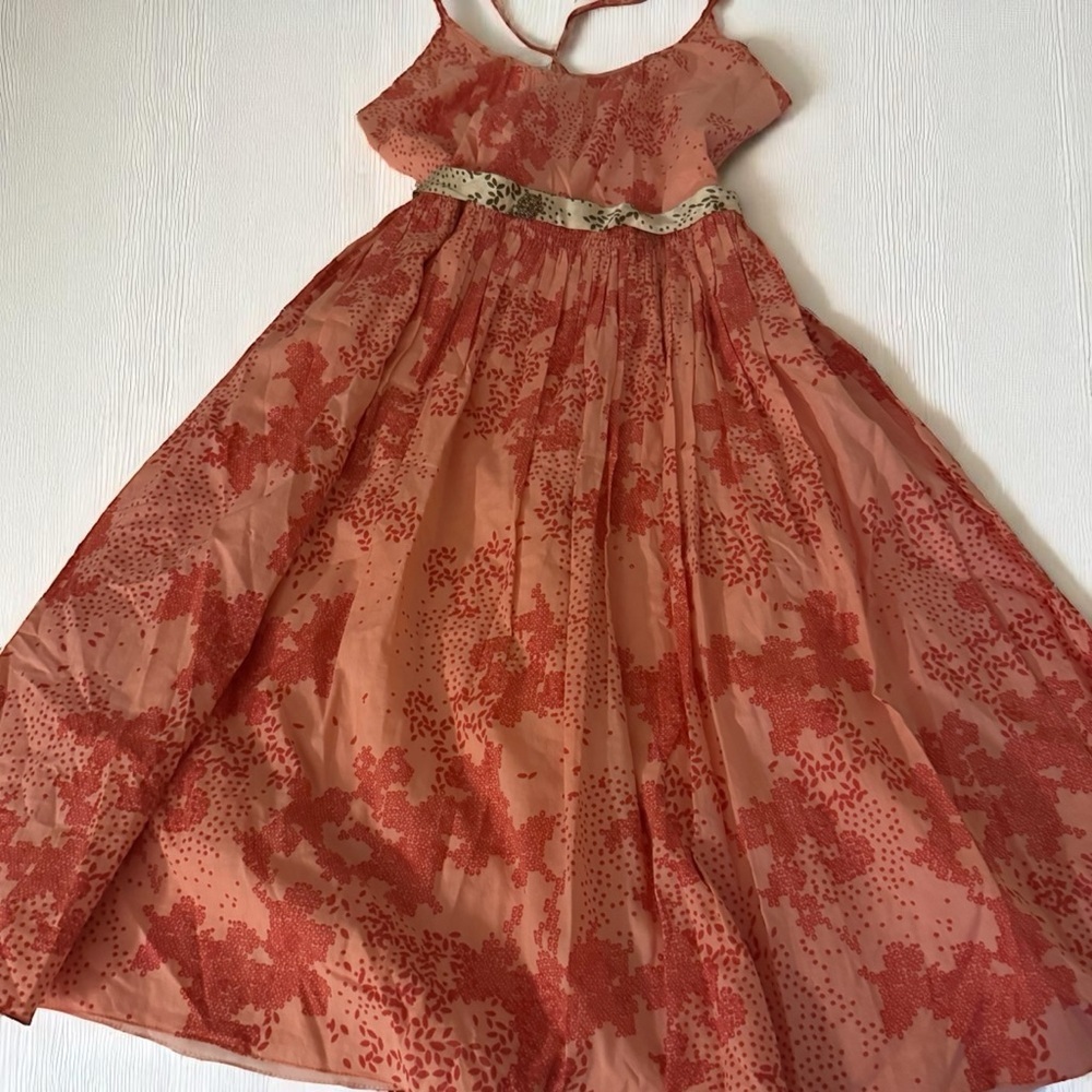 Twinkle by Wenlan Peach Dress with Red Floral Overlay